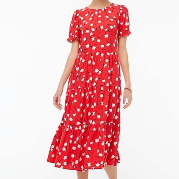 J. Crew Dresses J Crew Floral Puff Sleeve Tiered Midi Dress Size M